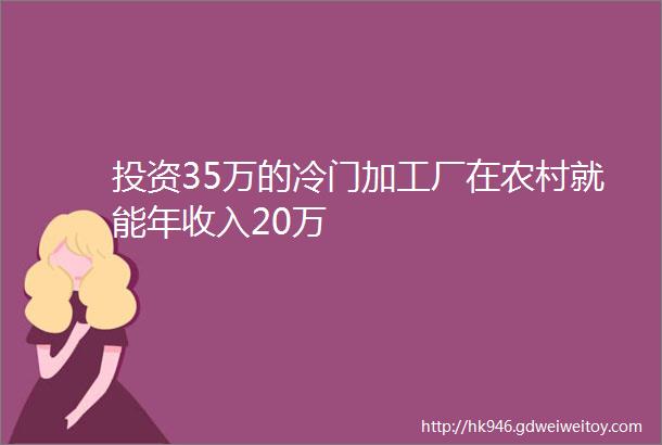 投资35万的冷门加工厂在农村就能年收入20万